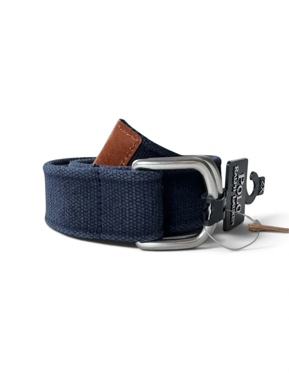 Polo by Ralph Lauren Navy Canvas Belt with Leather Logo Patch | 2X NWT